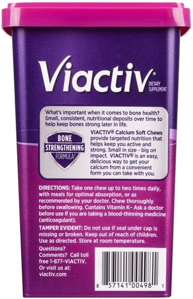 Viactiv Max Formula Calcium +Vitamin D3 Supplement for Bone Health Rich Caramel 100 Soft Chews - 5 Pack