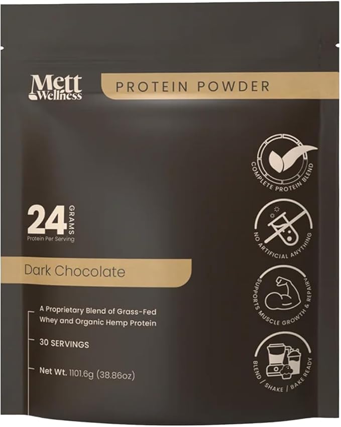 Dark Chocolate Grass-Fed Whey + Hemp Heart Protein Powder with Bovine Collagen | 24g Protein per Serving | Supports Digestion &amp Daily Wellness | 2.4 lbs (30 Servings)