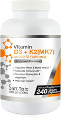 Vitamin D3 10000 IU K2/MK7 100 mcg. High Potency Supplement 8 Months Supply. Non-GMO for Bone Heart &amp Immune Support.