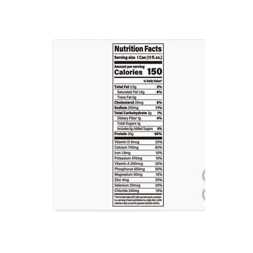 5-Chocolate and 4-Vanilla-nurri. Ultra-Filtered Milk Shake 30g Protein 1g Sugar 150 Calories 10 Vitamins and Minerals Per Can | 9-11 Fl Oz Cans Per Package Grade A Lactose-Free