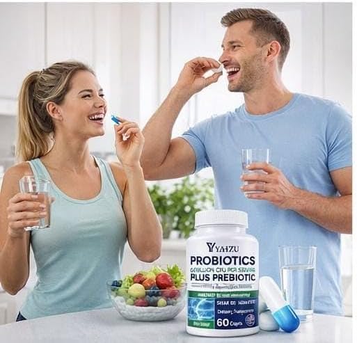 60 Billion CFU Probiotics with Prebiotic Fiber – Synbiotic Digestive &amp Immune Support for Men &amp Women 4 Clinically Researched Strains 60 Vegan Capsules