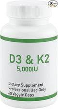 Professional D3 &amp K2 Supplement 5000IU Vitamin D3 with K2 MK-7 60 Veggie Capsules Supports Bone and Cardiovascular Health
