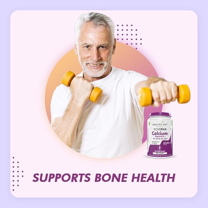 Vegan Calcium with Magnesium Vitamin D3 &amp Vitamin K2- Mk7 - BoneMax - Bone Health Complex - 60 Vegetable Capsules