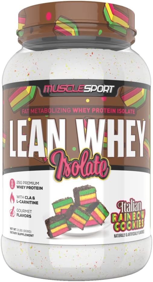 MuscleSport Lean Whey Revolution™ Protein Powder - Whey Protein Isolate - Low Calorie Low Carb Low Fat Incredible Flavors - 25g protein per scoop (2lb Italian Rainbow Cookie)