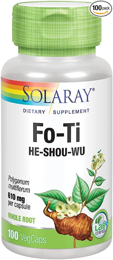 SOLARAY Fo-Ti 610 mg | Healthy Liver Kidney Hormone &amp Longevity Support | Hair Skin &amp Nails | Vegan | 100 VegCaps