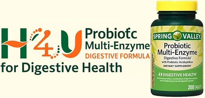 Spring Valley Probiotic Multi-Enzyme Digestive Formula Tablets for Digestive Health 200 Count (200 Tablets)