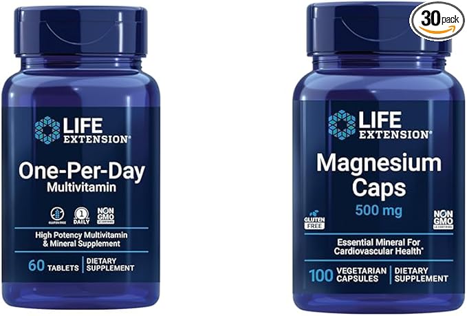 Life Extension One-Per-Day Multivitamin – Packed with Over 25 Vitamins Minerals &amp Plant Extracts &amp Magnesium Caps 500 mg Magnesium Oxide Citrate Succinate Heart Health