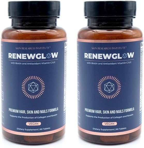 Skin Research Institute Renewglow Biotin Supplement - Vegan Friendly - Healthy Skin Nail and Hair 3 Pack