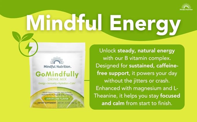 Mindful Nutrition GoMindfully Lemon Lime Super Calm Magnesium Powder Drink Mix for Hydration Recovery Immunity and Energy with Trace Minerals Essential Vitamins L-Theanine and B Vitamin Complex