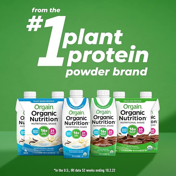 Orgain Clean Protein Shake Grass Fed Dairy Vanilla Bean (Pack of 12) and Orgain Organic Nutritional Protein Shake Strawberries &amp Cream (Pack of 12)