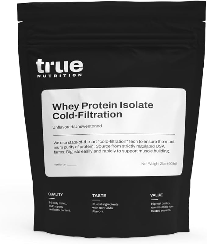 True Nutrition Whey Protein Isolate Powder - Cold-Filtered 30g Protein per Serving - Unflavored &amp Unsweetened No Additives - Keto Gluten Free Lactose Free Non-GMO - 2lb