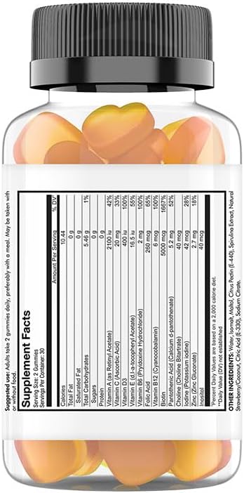 Codeage Hair Gummies Biotin 5000 mcg Sugar Free Growth Gummy Vitamins A C B6 B12 D3 Zinc Inositol Supplement Women &amp Men Pantothenic Folic Acid Nails Skin Strawberry Coconut Flavor 6