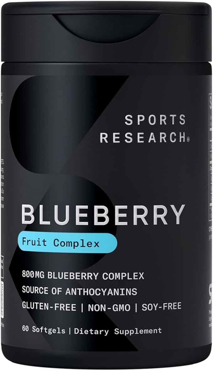 Sports Research Cranberry Fruit Complex Supplement with Pacran &amp Vitamins C &amp E Whole Fruit Blueberry Concentrate Made from Organic Blueberries and Plant Based Vitamin D3 + K2 with Coconut Oi
