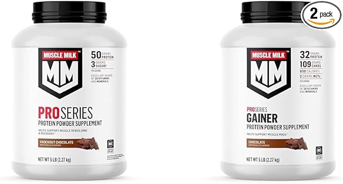 Muscle Milk Pro Series Protein Powder &amp Gainer Powder Bundle Chocolate 5lb Each 50g &amp 32g Protein