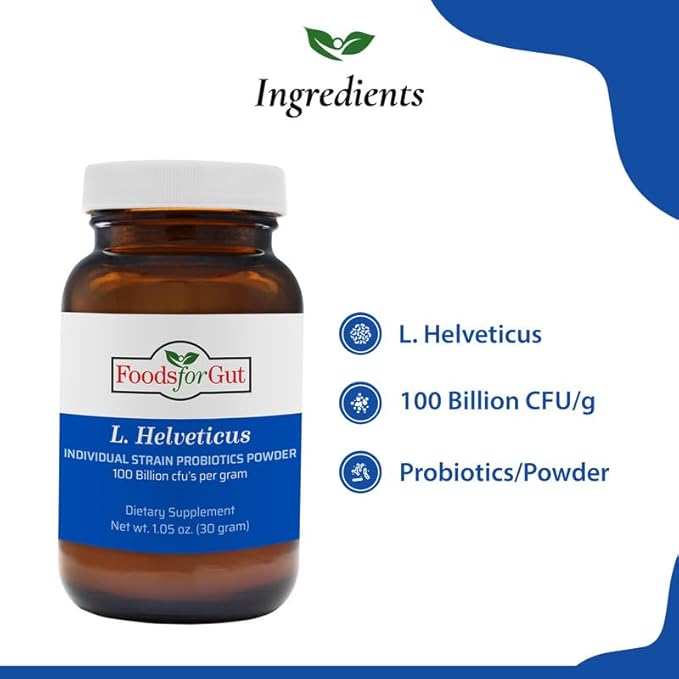 Foods For Gut Lactobacillus Helveticus Probiotic Powder 100 Billion cfu's | No Additives | Direct from Manufacturer | No Third-Party Storage | Immune Support | L. Helveticus | 30 Grams (1.05 Oz)