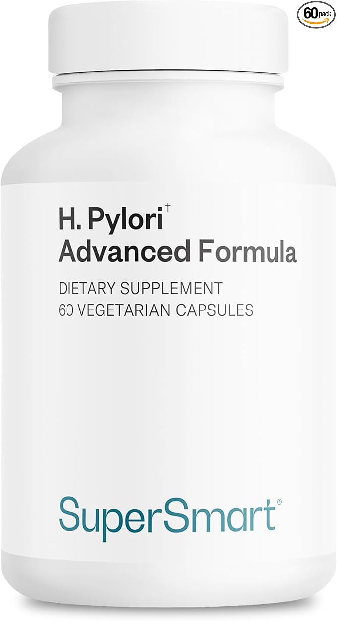 Supersmart H. Pylori Advanced Formula (6-in-1 Complete Action) - with Mastic Gum Probiotics &amp Prebiotic - Patented Pylopass Lactobacillus Reuteri DSM 17648 | 60 Vegetarian Capsules - Made in USA
