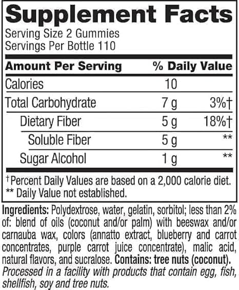 Vita Fiber Well Sugar Free Fiber Gummies – Berry &amp Peach Flavors (220 Count) | Daily Prebiotic Fiber Supplement for Digestive Health Gut Support &amp Regularity | Adult Fiber Gummy Vitamins.