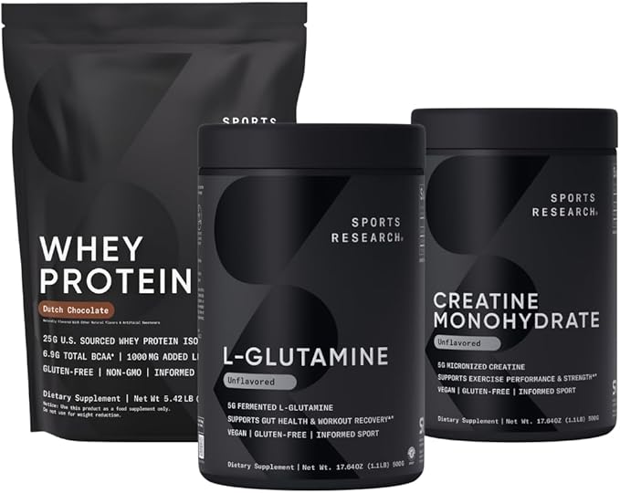 Sports Research® Recovery Pack - L-Glutamine Creatine Monohydrate and Whey Protein to Improve Performance &amp Strength and Support Workout Recovery