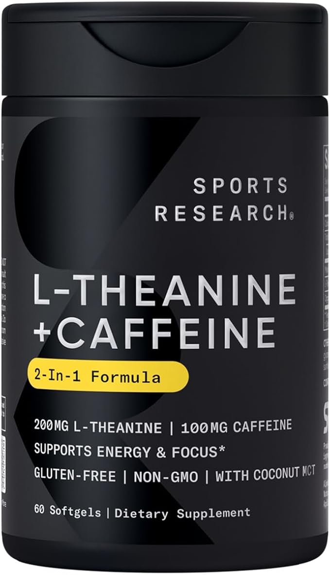Sports Research® Energy Production Pack - 23 Essential Vitamins &amp Minerals with CoQ10 &amp Iodine - Daily Nutrient Support + L-Theanine Supplement + Caffeine &amp MCT Oil + Magnesium L-Threonate