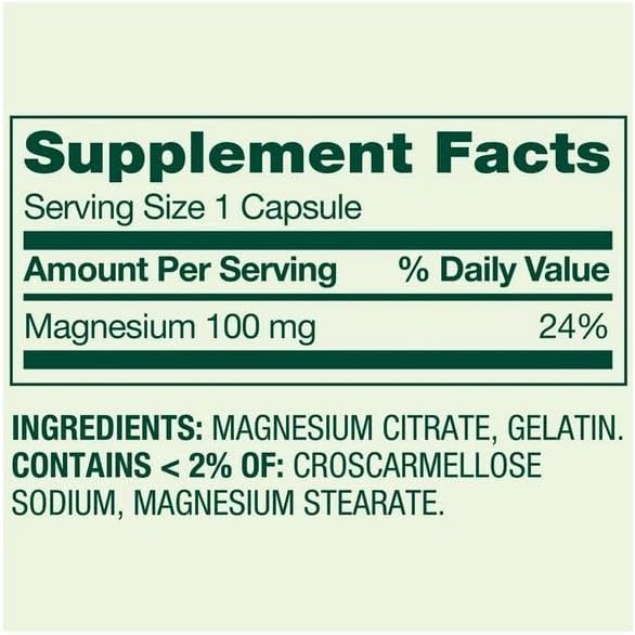 H4U Spring Valley Rapid-Release Magnesium Citrate Bone Health Dietary Supplement Capsules 100 mg 100 Count