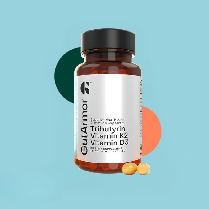 Gut &amp Heart Health + Immune Support | 2 Month Supply | 60 Soft Gel Capsules | Pure Butyrate 350mg &amp Vitamin D3 2000IUs &amp Vitamin K2 120mcg | Heart Health | Gastrointestinal Support