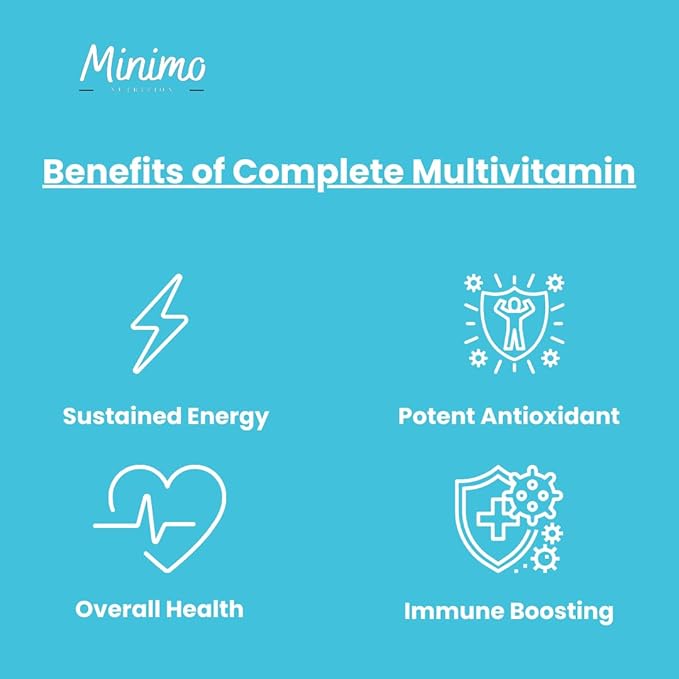 Complete Multivitamin + Immunity Boost 60 Capsules 3rd Party Tested Daily Supplement for Men Women Adults Gluten Free Non-GMO 30 Servings