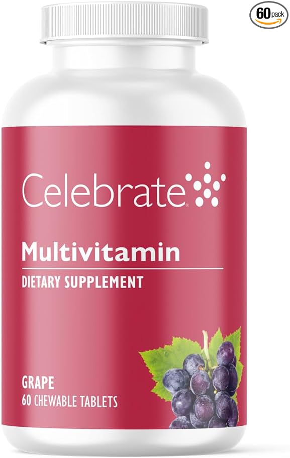 Celebrate Vitamins Bariatric Multivitamin Chewable Iron Free - Post Gastric Bypass &amp Sleeve Gastrectomy Supplement for Men &amp Women - Essential Minerals &amp Vitamin A B D &amp E - Grape (
