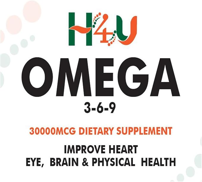 H4U Omega 3-6-9 Supplement with Flax Seed Evening Primrose Canola Black Currant and Pumpkin Seed Oils. Supports Heart Joint and Skin Health. Non-GMO and Gluten-Free. 90 softgels.