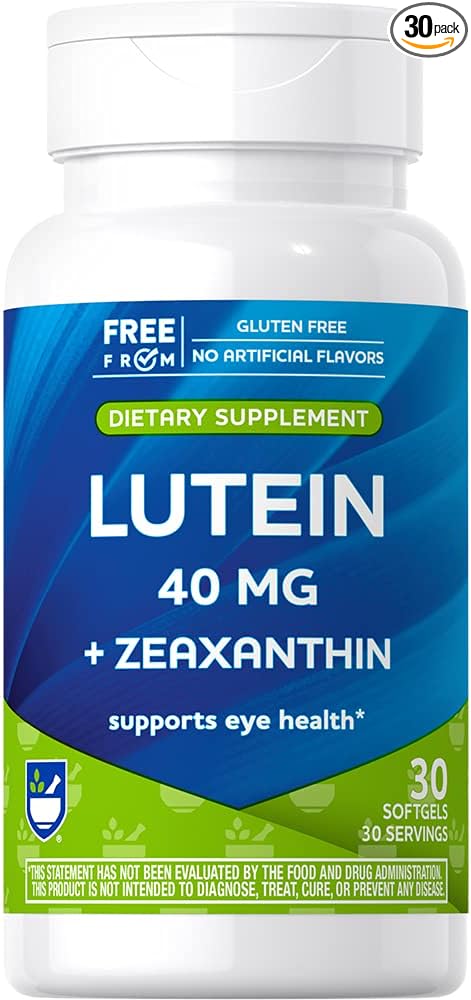 Rite Aid Lutein + Zeaxanthin Softgels 40mg 30 Count Supports Eye Strain Dry Eyes and Vision Health for Men and Women
