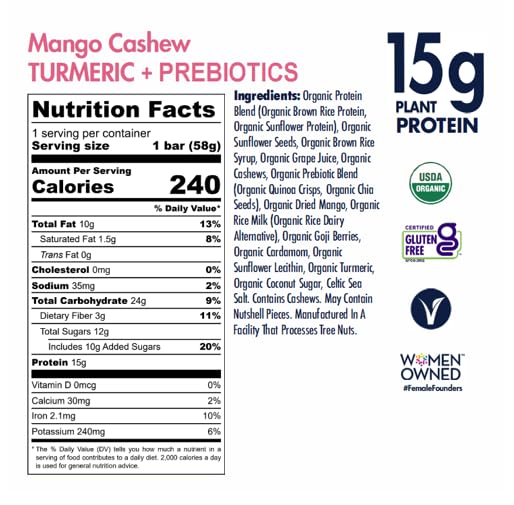 SAVE THE RAINFOREST by SHANTI BALANCE | Mango Cashew Turmeric | 15G Plant Protein | Organic Gluten Free Superfood | Gut Health Fiber | Immunity Boosting | Performance Nutrition | 12 Count 2 oz Bars