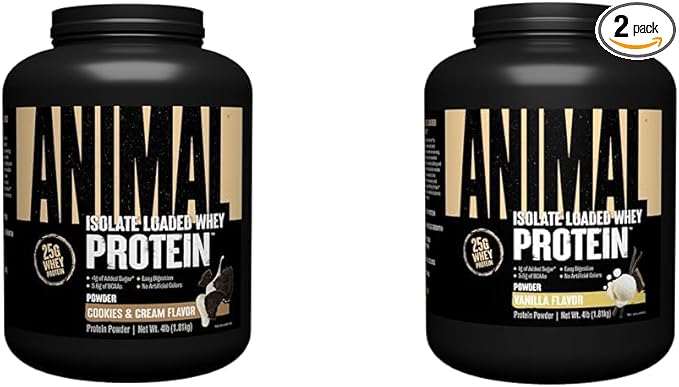 Animal Whey Isolate Protein Powder Loaded Cookies &amp Cream 4 Pound &amp Vanilla 4 Pound