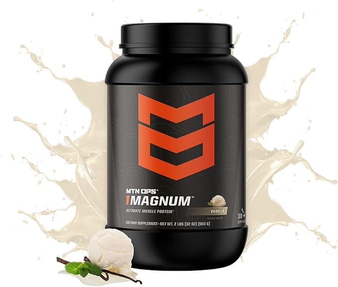 MTN OPS Magnum Protein Powder 23g Protein per Serving Whey Protein Blend with BCAAs Low Sugar Gluten Free 30 Servings Vanilla