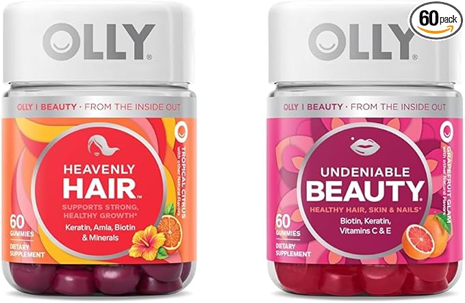 OLLY Heavenly Hair Gummy Supports Healthy Hair Keratin Biotin &amp Undeniable Beauty Gummy For Hair Skin Nails Biotin Vitamin C Keratin Chewable Supplement Grapefruit 30 Day Supply - 60 C