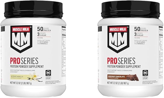 Muscle Milk Pro Series Protein Powder Supplement Intense Vanilla 2 Pound 11 Servings &amp Pro Series Protein Powder SupplementKnockout Chocolate2 Pound11 Servings50g Protein