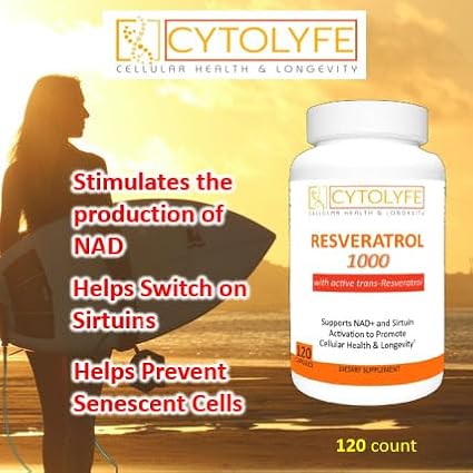 Resveratrol 1000mg Trans-Resveratrol + Quercetin Sirtuin Activator Boosts NAD Levels 120 Capsules 2 Month Supply