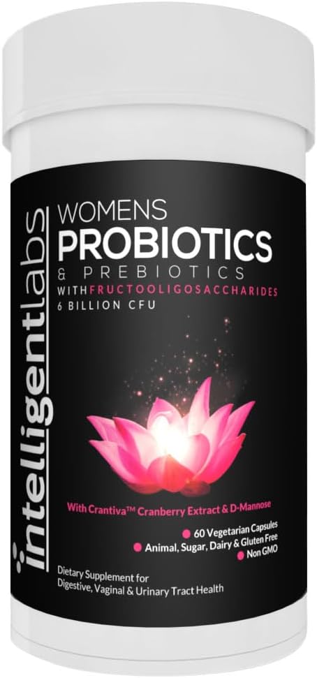 Intelligent Labs Women's Probiotics Formula with Cranberry Extract D-Mannose and Prebiotics All in one 6 Billion CFU Probiotic One Capsule a Day 60-Day Supply Third-Party Verified for Purity