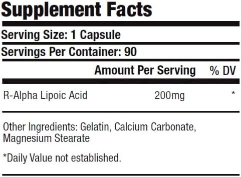 1 Bottle R-ALA R-Alpha Lipoic Acid 200mg 90 Capsules