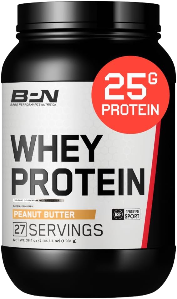 BARE PERFORMANCE NUTRITION BPN Whey Protein + Casein Protein Powder Blend Peanut Butter 25g Protein per Serving Supports Lean Muscle Recovery 27 Servings Third Party Tested