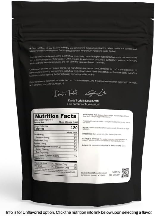 True Nutrition Multi-Collagen Powder (1 lb) – Type I II III V &amp X Collagen Peptides Unflavored Paleo Friendly Gluten-Free 3rd Party Tested