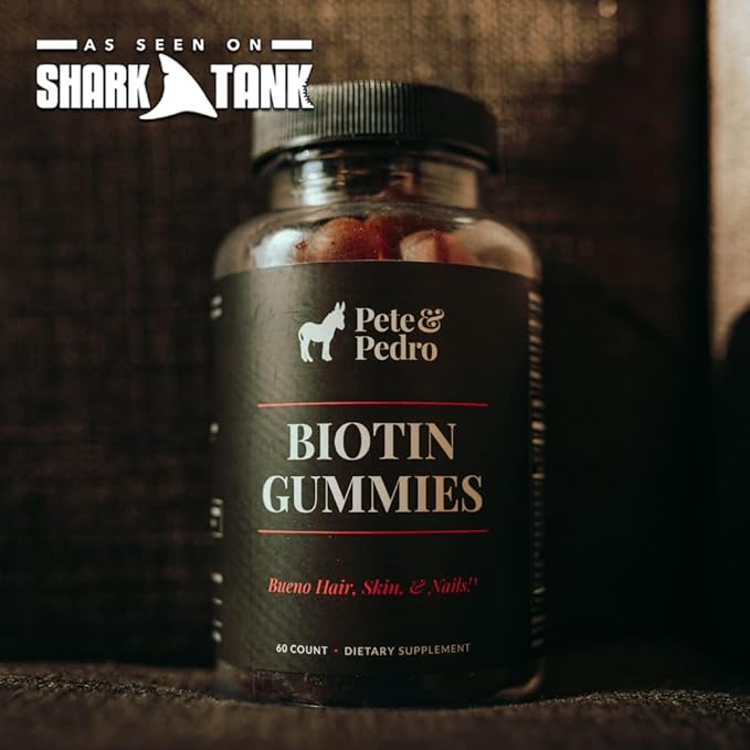 Pete &amp Pedro BIOTIN Gummies for Hair Skin &amp Nails Growth for Women &amp Men |Hair Grow Supplement for Stronger Skin &amp Nails | Cherry Biotin Gummy 5000mcg Per Serving | Seen on Shark Tan