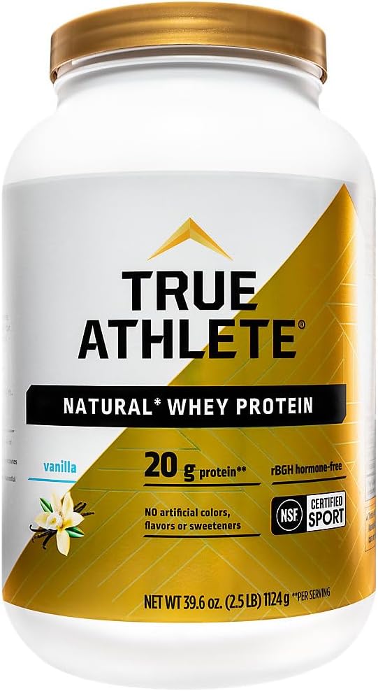 True Athlete Natural Whey Protein - Vanilla Flavor - 20g of Protein per Serving with Added Probiotics for Digestive Health 2.5 Pound Powder for Muscle Recovery and Optimal Performance
