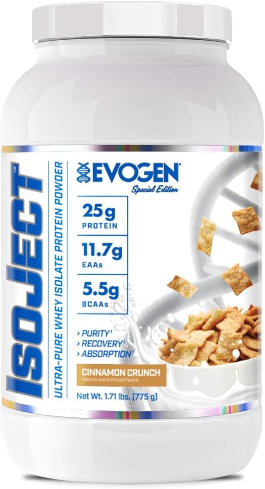 Evogen Isoject - Whey Protein Isolate | Ultra-Pure Whey Protein Powder with Ignitor Enzymes BCAAs and EAAs | Enhanced Absorption &amp Recovery | Cinnamon Crunch | 25 Servings