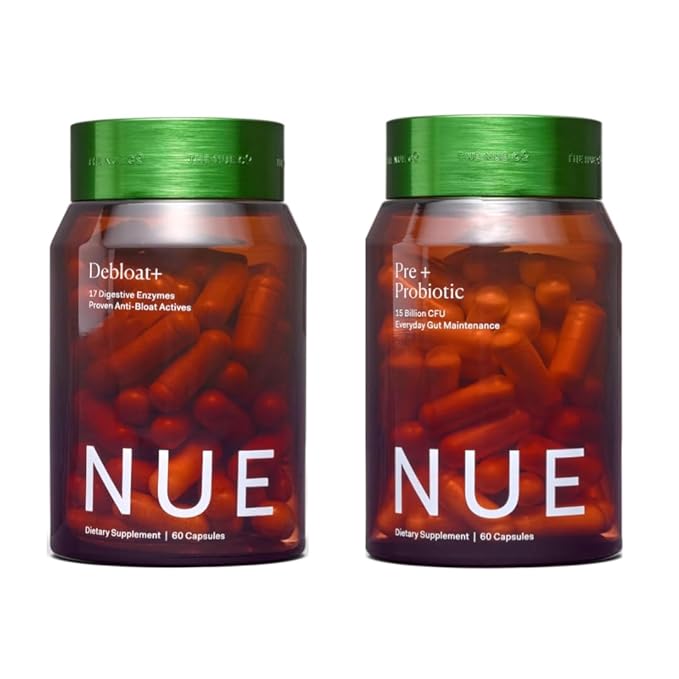 The Nue Co. (Debloat+ &amp Pre+ Probiotic Gut Health Supplement - Supports Digestive Balance Reduced Bloating &amp Microbiome Health - Vegan Clean &amp Gluten Free Daily Gut Health Regimen | 120