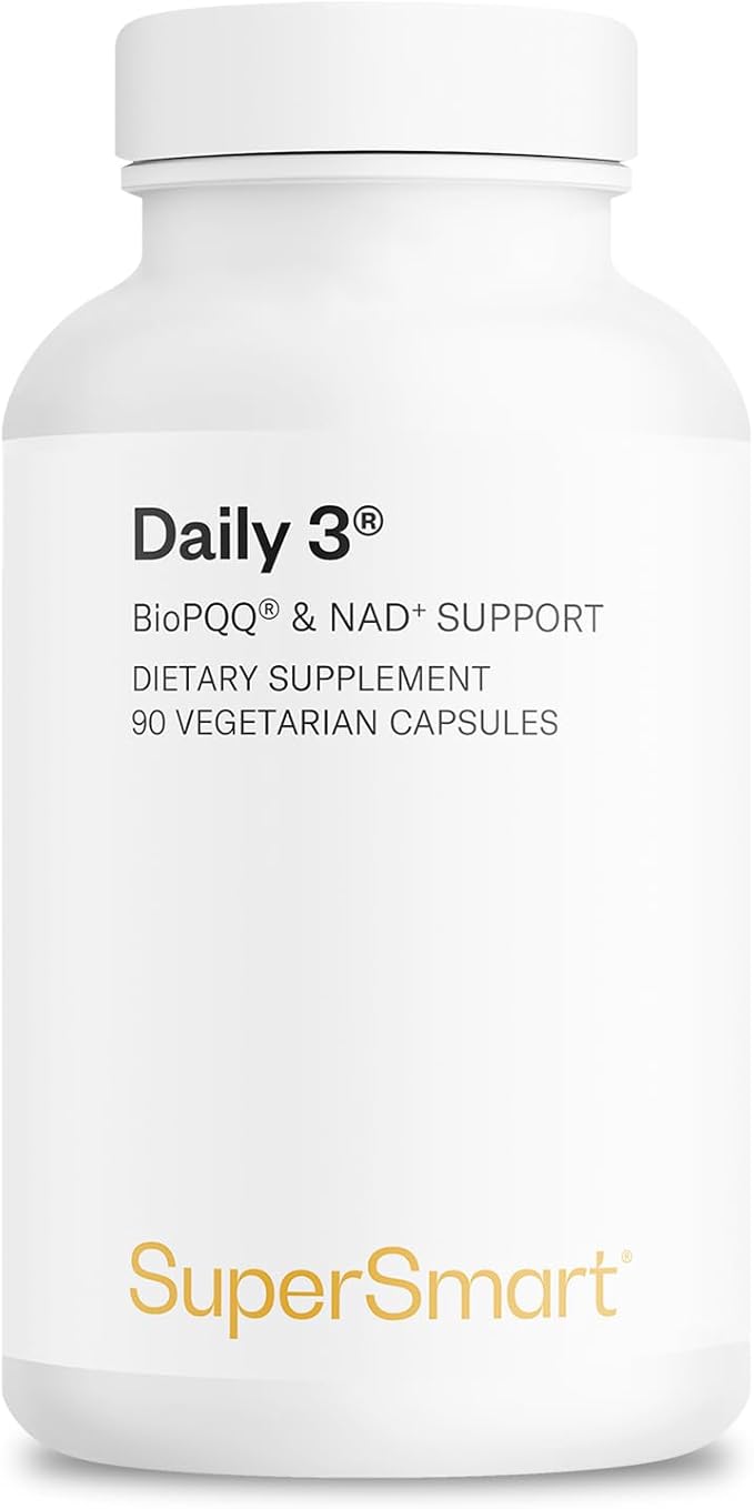 Supersmart Daily3 + Bio PQQ (All-in-One Formula) - Multivitamin for Women and Men - 45 Essential Nutrients | Non-GMO &amp Gluten-Free | 1 Month Supply - 90 Vegetarian Capsules