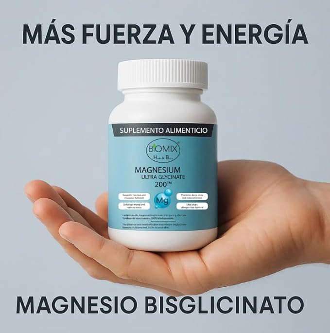 Biomix Magnesium Ultra Glycinate 200 – 200 mg Elemental Magnesium per Capsule – 90 Vegan DRcaps 45–90 Day Supply – Highly Bioavailable Gentle on Stomach No Oxide Gluten Free Non-GMO