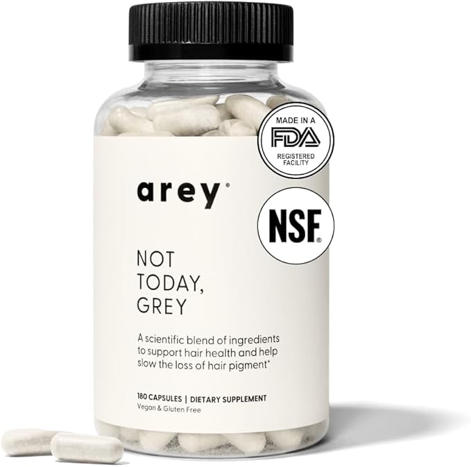 Arey Not Today Grey Daily Hair Supplement for Women &amp Men | Slows Grey Hair Growth in 3–6 Months | Support for Thicker Healthier Hair | Biotin B + D Vitamins | Vegan &amp Gluten-Free (3 Months