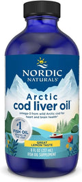 Nordic Naturals Arctic Cod Liver Oil Lemon - 8 oz - 1060 mg Total Omega-3s with EPA &amp DHA - Heart &amp Brain Health Healthy Immunity Overall Wellness - Non-GMO - 48 Servings