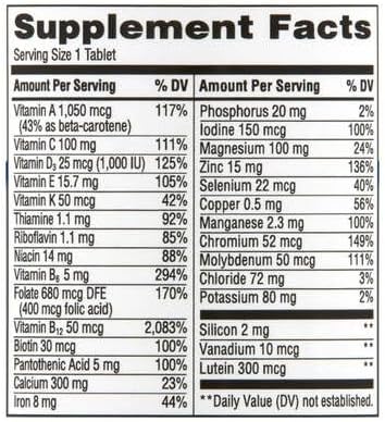 Equate Complete Multivitamin Multimineral Tablets Women's Daily Nutritional Support Supplement 50+ Formula 100 Count Sticker