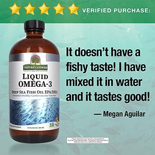 Nature's Answer Liquid Omega-3 | Deep Sea Fish Oil with EPA/DHA Dietary Supplement | Cardiovascular Support | No Preservatives &amp Gluten-Free 16oz (Pack of 2)