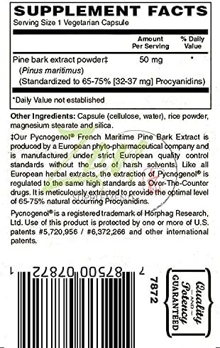 Zen Supplements Pycnogenol 50mg - Standardized French Maritime Pine Bark Extract for Antioxidant &amp Inflammation Support - Non-GMO Gluten &amp Soy Free 60-Vegcaps